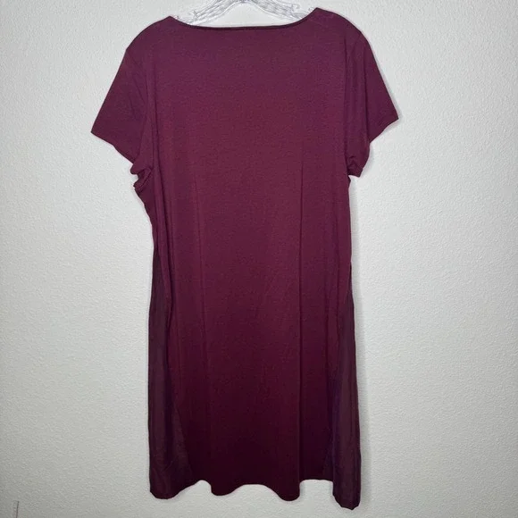 Garnet Hill Burgundy Short Sleeve Dress Size L Organic Cotton Silk Blend - Picture 2 of 8